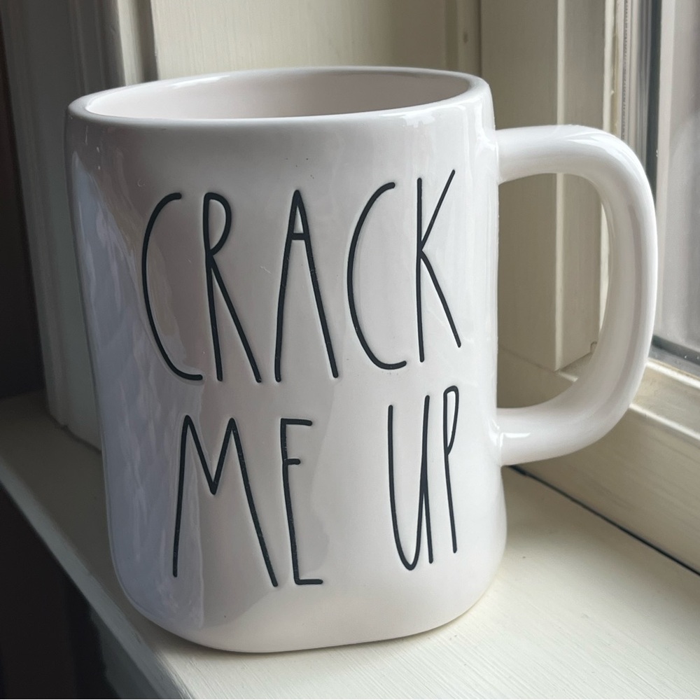 Rae Dunn Artisan Collection "Crack Me Up" White Interior Coffee Mug Easter Mug